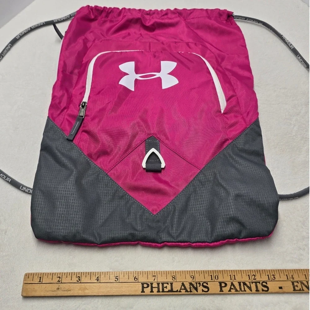 Under Armour Ozsee Sackpack Drawstring Bag Pink Gray Gym Backpack 1261954 OSFA